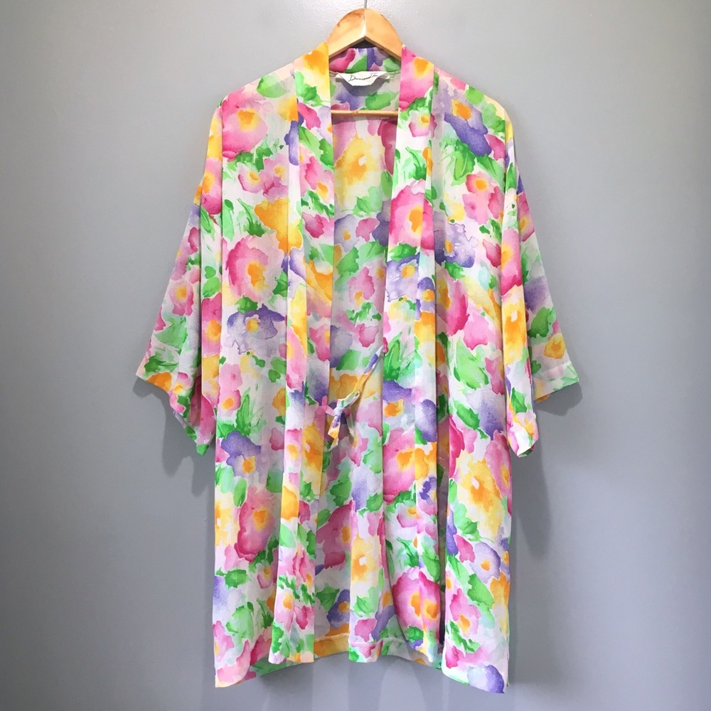Vintage Diamond Tea Sheer Floral Print Robe Dressing Gown